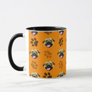 Tasse avec l'empreinte de patte et Pug Orange