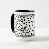 tasse avec oiseaux en noir et blanc, style classiq (Devant gauche)