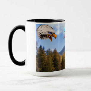 Tasse avec tête d'aigle forêt ciel couleurs bleue