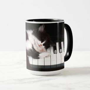 Tasse avec touches de piano pour amoureux de chats