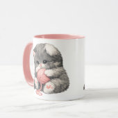Tasse avec un mignon chaton et du fil rose (Devant gauche)