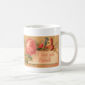 Tasse avec un rose victorien vintage, "je t'aime "