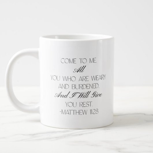 Tasse avec verset biblique d'espérance Matthieu 11 (Gauche)