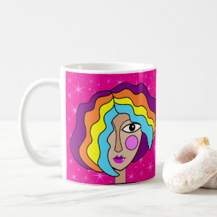 Tasse avec visage d'art abstrait stylisé