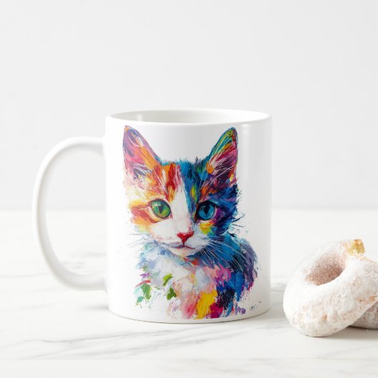 Tasse avec visage de chat mignon couleur vive - Ca (Avec donut)