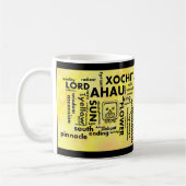 Tasse aztèque maya d'Ahau Xochitl de nuage de mot (Gauche)