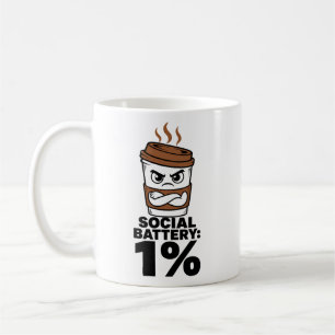 Tasse Batterie Sociale 1% Cadeau Drôle pour Introv