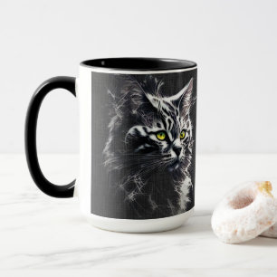 Tasse bicolore chat Maine Coon tabby noir Yeux ver