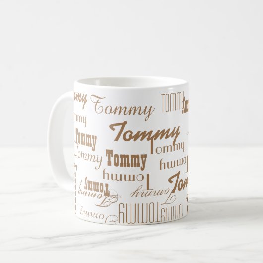 tasse blanche avec motif brun clair (Devant gauche)