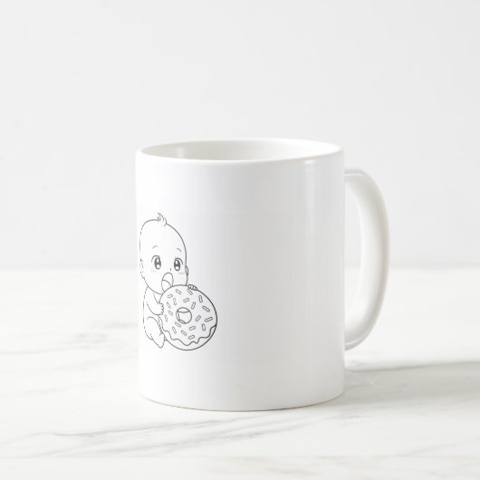 Tasse blanche avec un bébé et beigne géant (Devant droit)