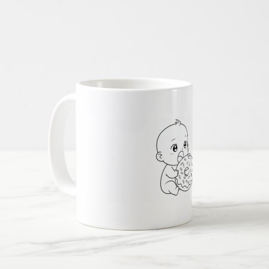 Tasse blanche avec un bébé et beigne géant (Devant gauche)