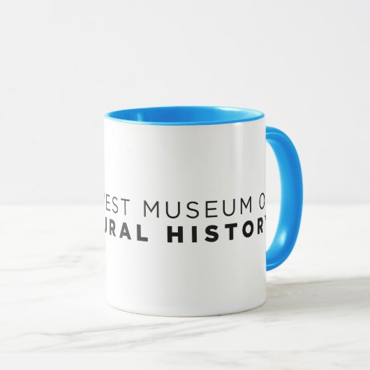 Tasse blanche bleue de logo de MMNH (Devant droit)