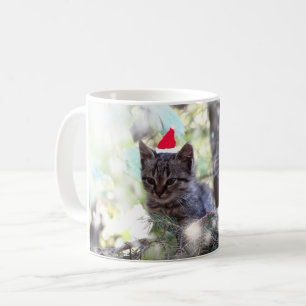 Tasse blanche classique de temps de Noël de chaton