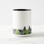 Tasse blanche classique russe de chat bleu (Centre)
