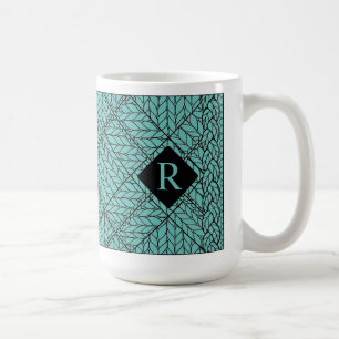 TASSE BLANCHE ÉLEVÉE EN MAILLE ARGYLE TEAL + Initi