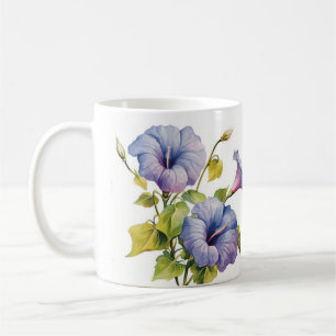 Tasse blanche fleurs gloires du matin mauve
