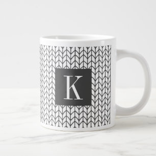 TASSE BLANCHE GRANDE EN MAILLE TRICOTÉE LIGNE NOIR