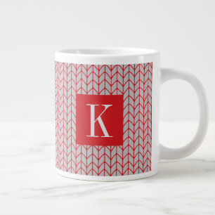 TASSE BLANCHE GRANDE MAILLE GRISE ROUGE + Initiale