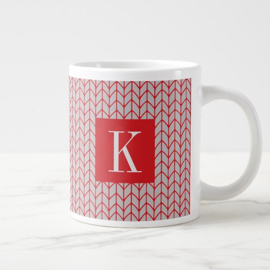 TASSE BLANCHE GRANDE MAILLE GRISE ROUGE + Initiale (Droite)