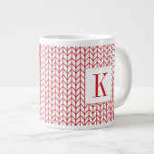 Tasse blanche grande RED LINE KNIT + Initiale (Devant droit)