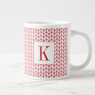 Tasse blanche grande RED LINE KNIT + Initiale