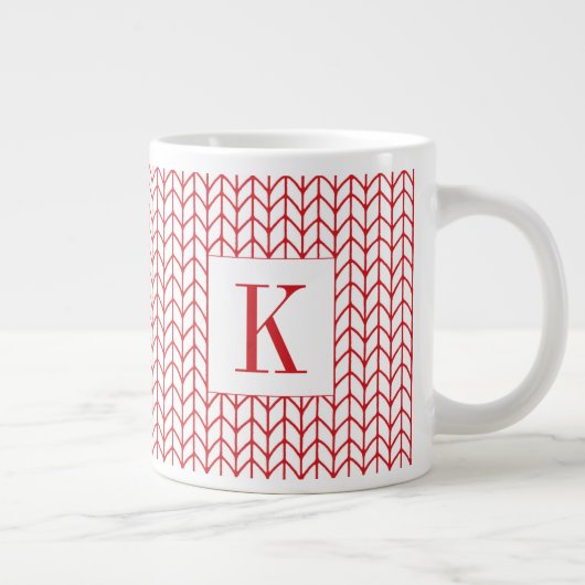 Tasse blanche grande RED LINE KNIT + Initiale (Droite)
