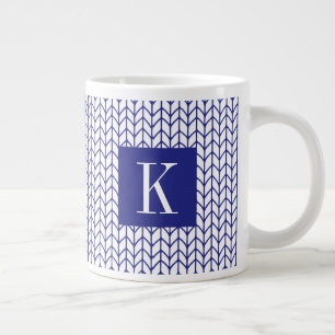 TASSE BLANCHE GRANDE TISSÉE LIGNE BLEUE + Initiale