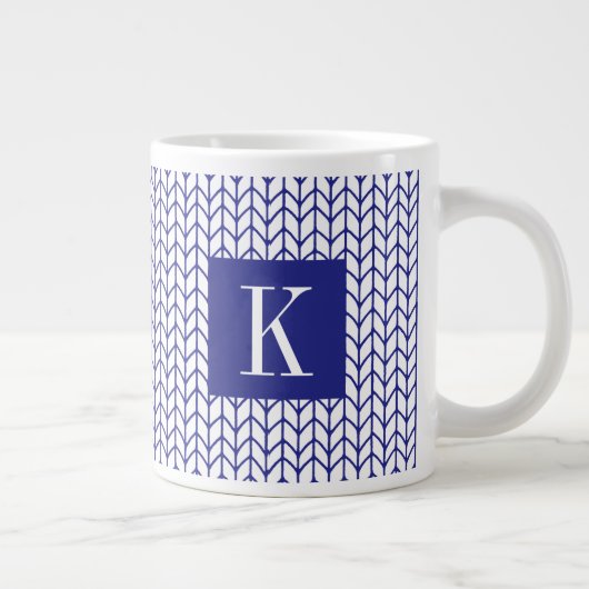 TASSE BLANCHE GRANDE TISSÉE LIGNE BLEUE + Initiale (Droite)