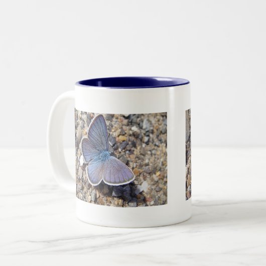 Tasse blauer Schmetterling Tweekleurige Koffiemok (Voorkant links)