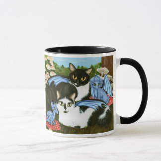 Tasse bleue d'art d'imaginaire de champignons de