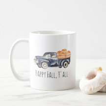 Tasse bleue de citrouille de camion - "automne