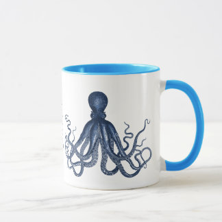 Tasse bleue de coutume de poulpe