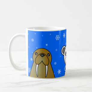 Tasse bleue de flocon de neige d'animaux polaires