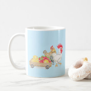Tasse bleue de la famille de poulet mignonne