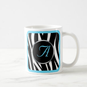 Tasse bleue de monogramme de zèbre d'Aqua chic