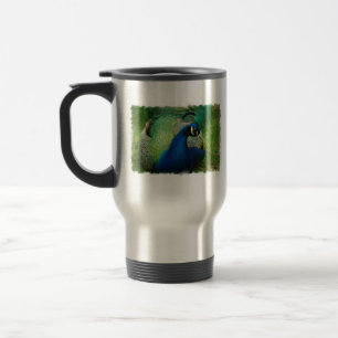 Tasse bleue de voyage de paon