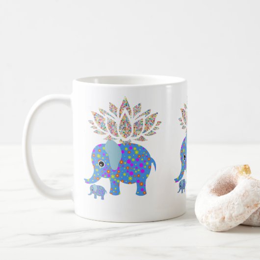 Tasse bleue éléphant coloré (Avec donut)