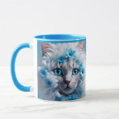 Tasse bleue régulière avec un beau chat blanc (Gauche)