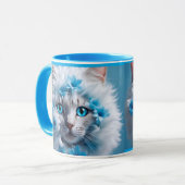 Tasse bleue régulière avec un beau chat blanc (Devant gauche)