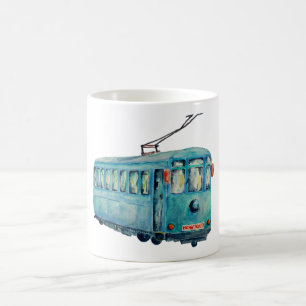 Tasse bleue vintage de voiture de chariot à