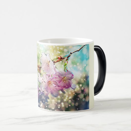 Tasse. Blumen, Apfelblüten, Kirschblüten Magische Mok (Voorkant rechts)