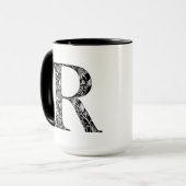 Tasse botanique de la lettre R, art par Elizabeth (Devant gauche)
