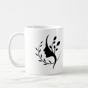 Tasse botanique de profil féminin en art linéaire