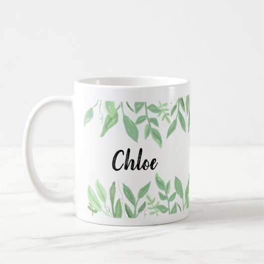Tasse botanique mignonne de nom d'aquarelle (Gauche)