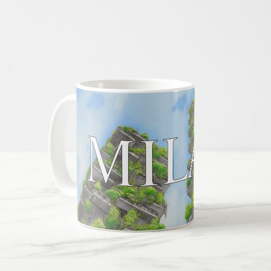 Tasse Café Milan vert forêt Skyline Moderne  (Devant gauche)