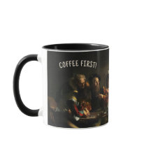 Tasse Caravage Café d'abord ! - Nom personnalisé