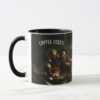 Tasse Caravage Café d'abord ! - Nom personnalisé