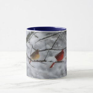 Tasse Cardinal Bird Couple dans l'arbre enneigé Na