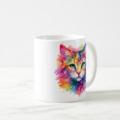 Tasse Chat Arc-en-ciel Aquarelle – Édition Faune (Devant droit)