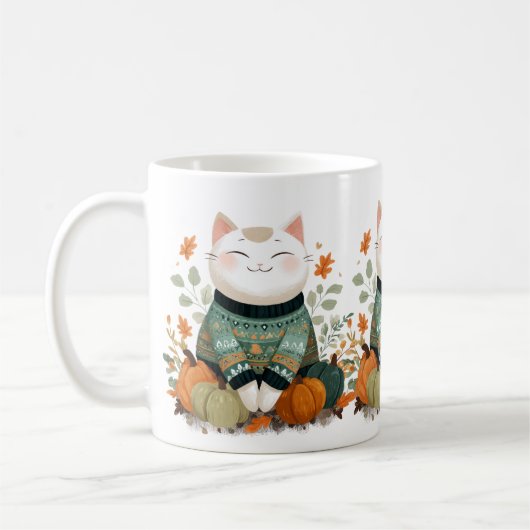 Tasse Chat d'Automne avec Écharpe Confortable (Gauche)